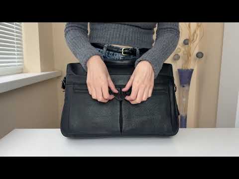 Деловая сумка мужская 38x28x7 для работы и учебы / портфель для документов и ноутбука, черный, видео 1
