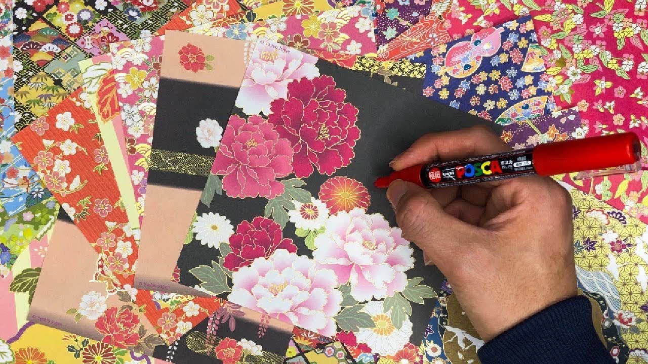 折り紙/千代紙】100均の箔押し和柄のデザインペーパーに絵を描いたら美