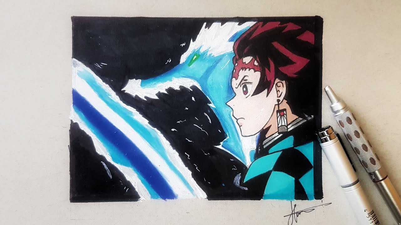 How to draw Tanjiro Kamado Water Dragon from Demon Slayer/Kimetsu No