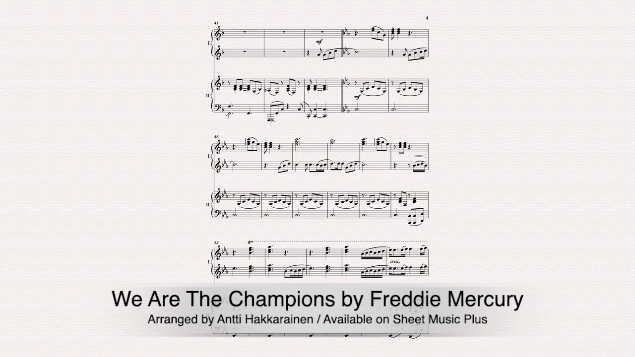 we are the champions piano sheet music