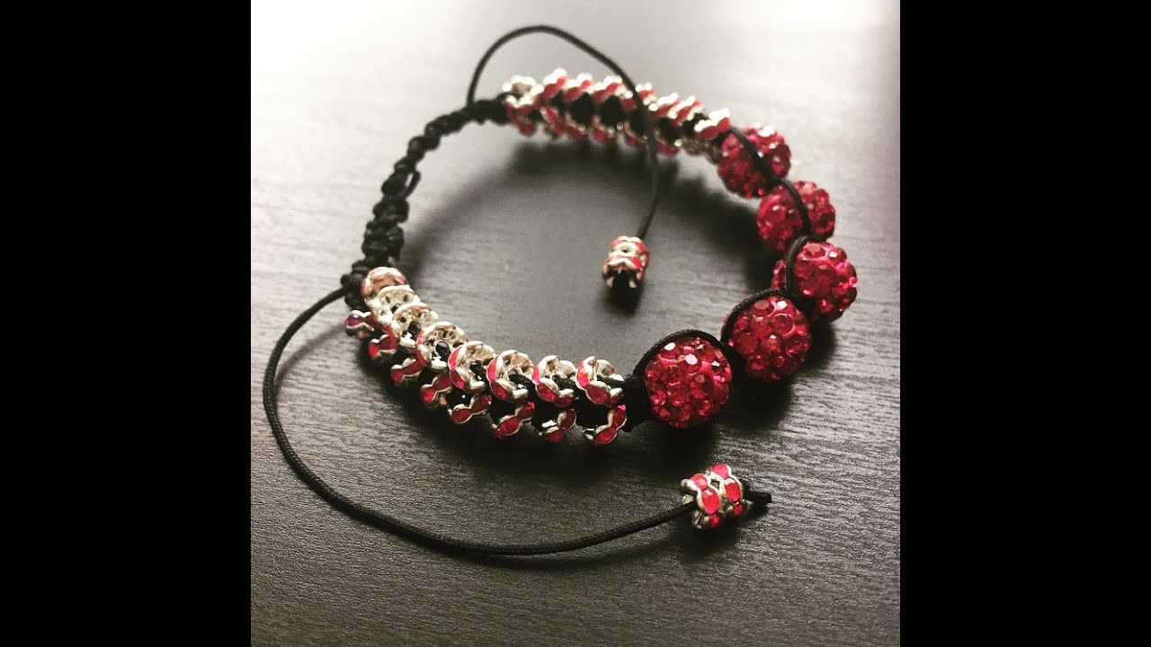 10mm Red Rhinestone Ball Weaved Shamballa Bracelet with Adjustable Thread -  Bjbead.com