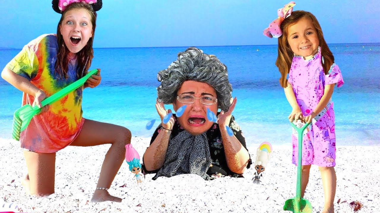 Ruby & Bonnie play with granny at sea - YouTube