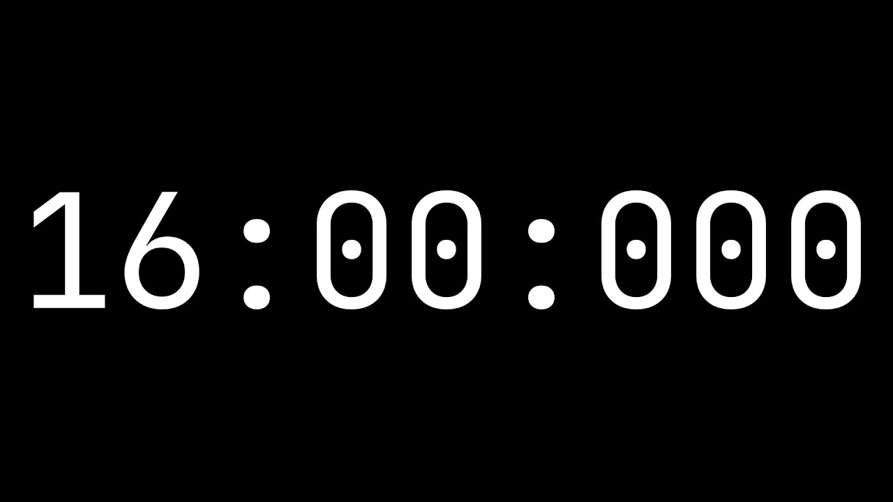 Countdown timer 16 minutes [16:00:000] - White on black with ...
