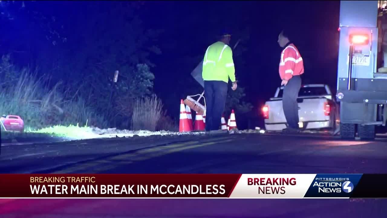 Water main break closes part of Thompson Run Road - YouTube