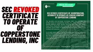 SEC REVOKE COPPERSTONE LENDING - MAGING PANATAG NABA TAYO?