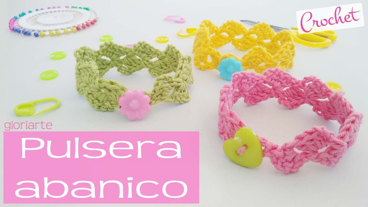 PULSERA ABANICO de GANCHILLO. CROCHET FAN BRACELET.