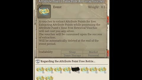 (Tree Of Savior) Free Attribute Point 1 Time Free Retrieval Voucher.