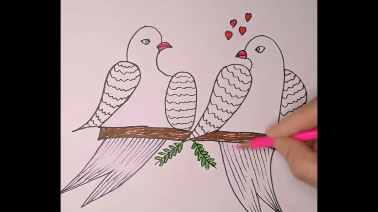 Love Birds Drawing Easy | How to Turn 2021 Into Cute Love Birds | Numbers Drawing 2021