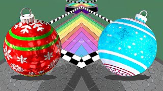 Which X-Mas Ball Will Pass More Levels in 8 min: Going Ball vs Sky Rolling Ball? Race-623