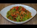 Зелёные помидоры по-корейски. Salad of green tomatoes. Korean food.