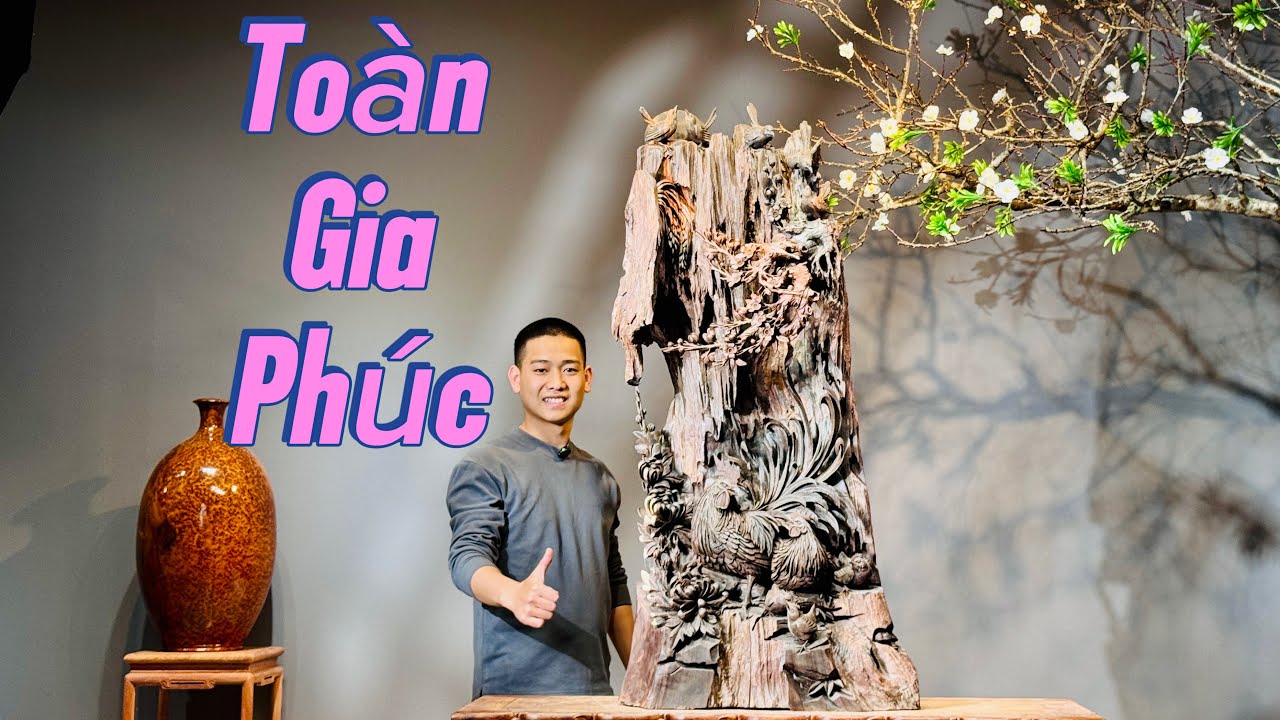Tượng gỗ Toàn Gia Phúc - Gia Đình Gà gỗ lũa trắc đặc sắc