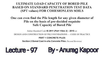 Ultimate Load Capacity of Bored Pile based on Standard Penetration Test values for Cohesionless Soil