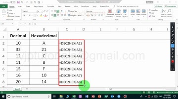 Dec2hex function example in excel
