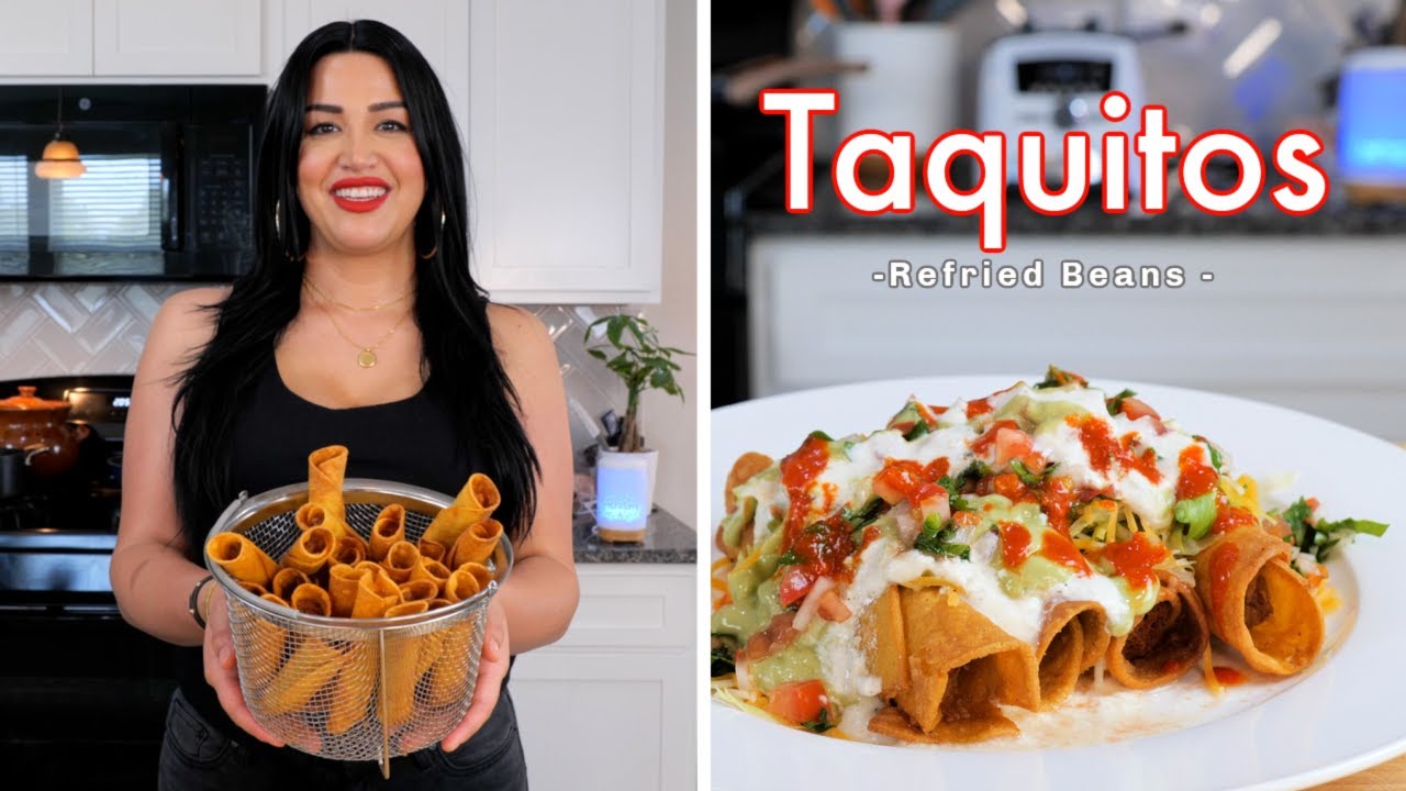 HOW TO MAKE QUICK AND EASY REFRIED BEANS TAQUITOS Taquitos de