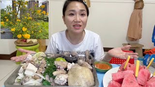 Vlog 549 ll BUỔI SÁNG TẬP THỂ DỤC QUANH XÓM, ĂN GỎI GÀ ĐÀI LOAN,DƯA HẤU,ỐC LEN