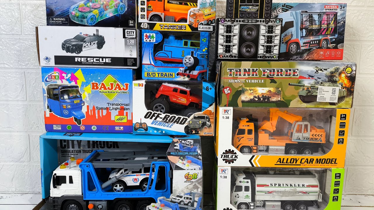 Unboxing Truk Oleng, Mobil Polisi, Truk Tangki, Truk Towing, Tank Baja, Kereta api, Mobil Jeep