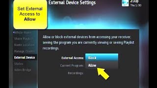 How to allow external device access on a directv receiver for kvh
tracvision tv-series system