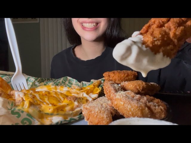 CRISPY WINGSTOP TENDERS AND CHEESY VOODOO FRIES ASMR EATING 