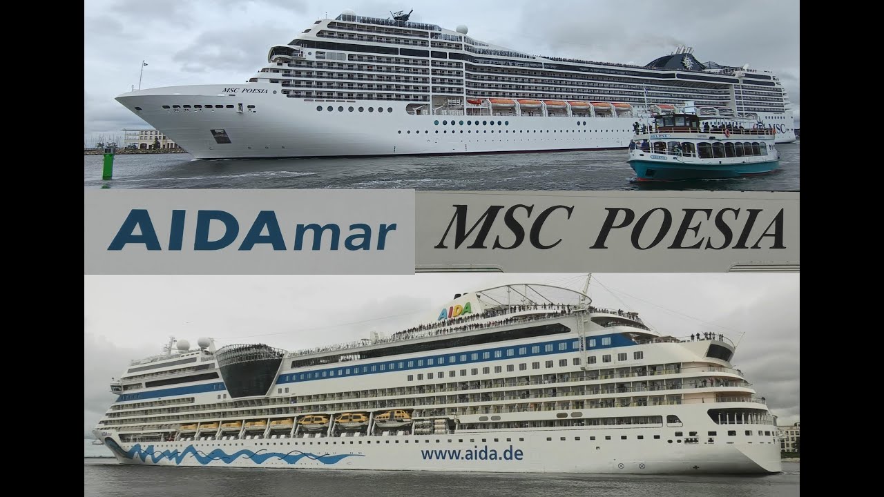 4K AIDAmar & MSC Poesia schönes Doppel auslaufen in Warnemünde (HORN) 03.08.2025