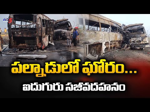 పల్నాడులో ఘోరం...ఐదుగురు సజీవదహనం | Five Lost Life In Bus Accident At Palnadu | TV5 News - TV5NEWS