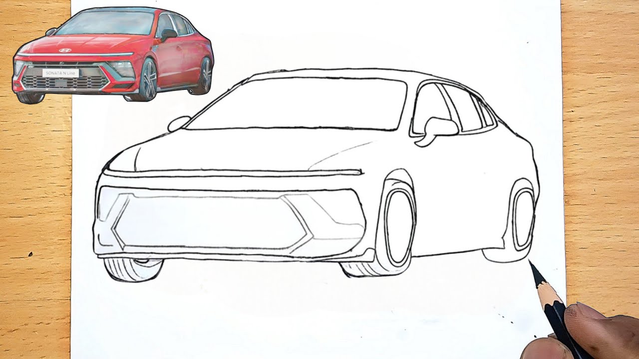 Sonata N Line Car Pencil Drawing Tutorial | Easy Step-by-Step Car Sketch 🔥✏️