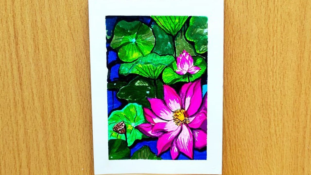 How to Draw Pink Lotus Flower simple steps in mini notebook || Lotus Drawing || SK 