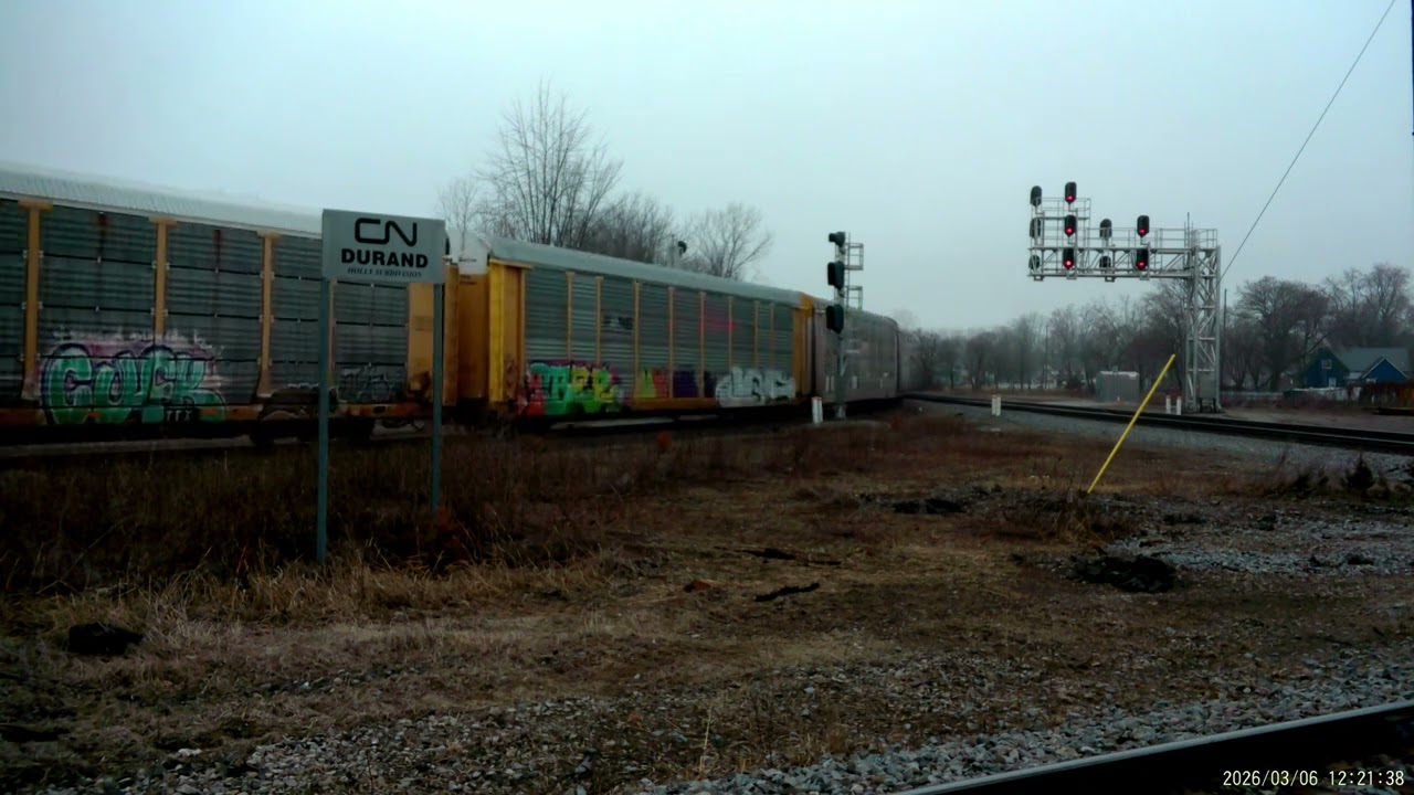 3/6/26 miscellaneous cn trains in durand michigan on a foggy cold day