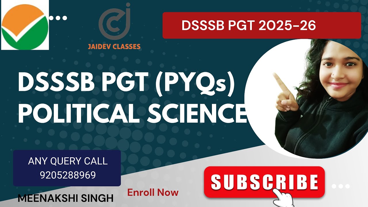 DSSSB PGT 2025 I  Political Science Revision with PYQs  I Meenakshi Singh