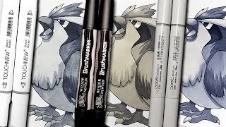 Cool gray marker comparison Copic, TOUCHNEW, Winsor Newton brush markers