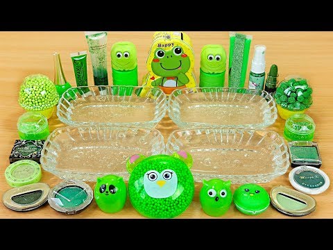 Green Slime Series4 Season Color2 Mixing makeup Glitter and beads into Clear Slime