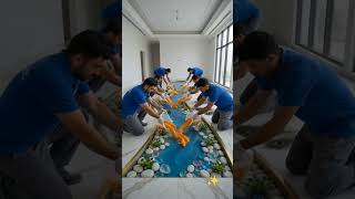 Peacock River 3D Epoxy Floor — Breathtaking Living Room Transformation 🦚💧