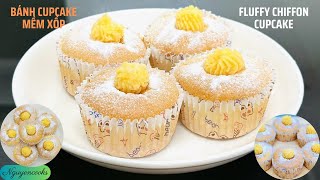 Cách làm bánh CUPCAKE mềm xốp nhân trứng sữa/ Fluffy chiffon CUPCAKE with custard filling