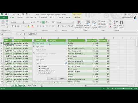 Microsoft Excel 2013 - Module 6:Use Tables to Organize Data