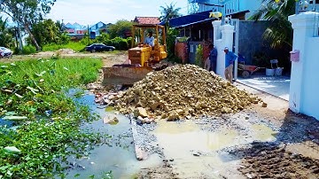 New Road Repair Delete Pond To Connect House Complete 100% Use Stone by D37 Dozer with dump truck