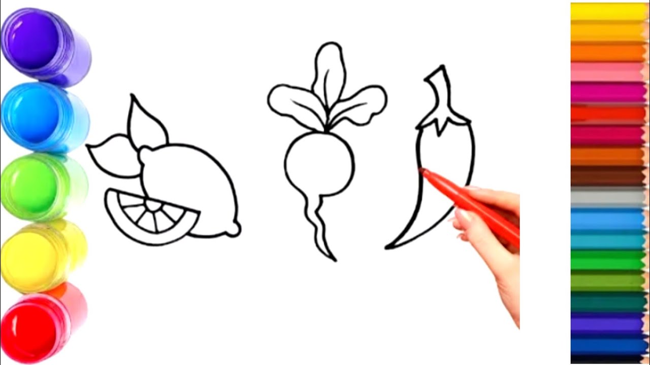 How To Draw cute lemon, radish Drawing, Painting & Coloring For Kids and Toddlers
