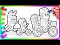 BLUEY Coloring Pages - Bicycle Ride / Do you know How to color Bluey, Bingo, Bandit and Chilli?