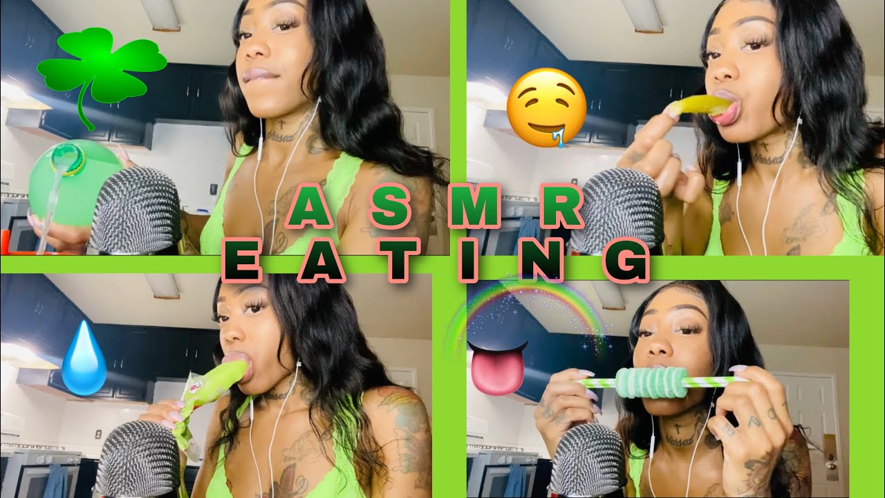 ASMR~ Eating Mouth Sounds 🍀 Green Triggers Soft Whisper [Must Watch Til End]