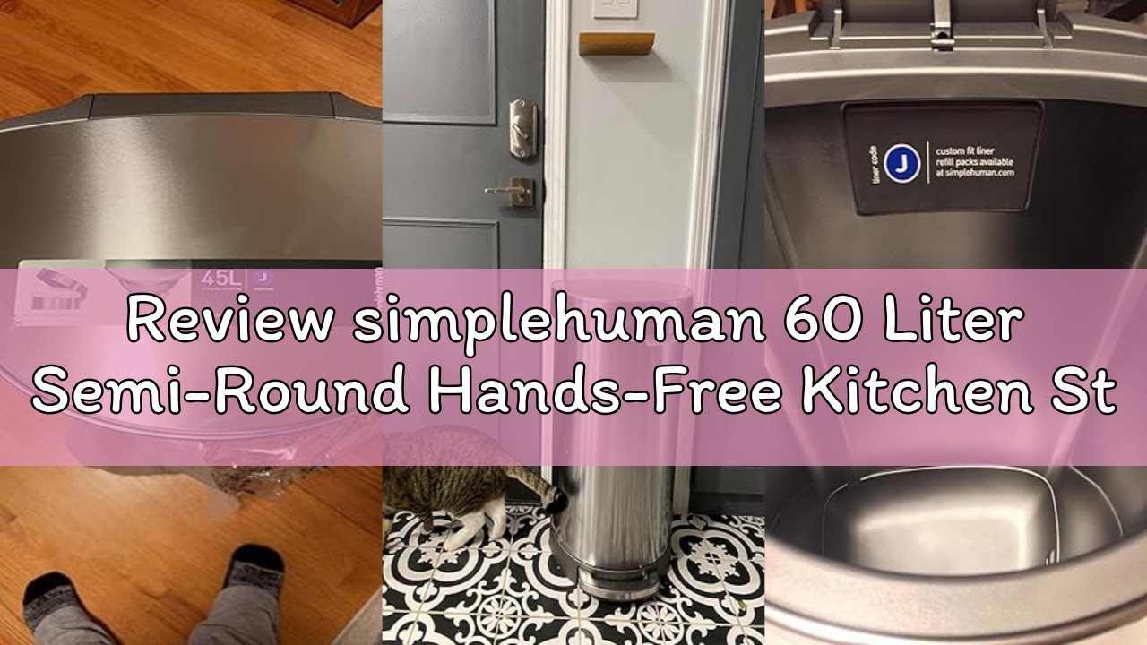 Review simplehuman 60 Liter Semi-Round Hands-Free Kitchen Step Stainless Steel Trash Can with Soft-C