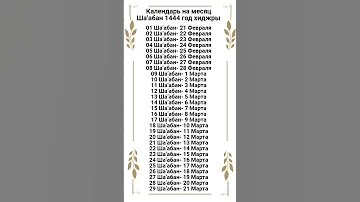 Календарь на месяц Ша’абан 1444 год хиджры (2023 г. февраль-март).