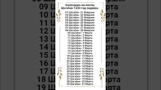 Календарь на месяц Ша’абан 1444 год хиджры (2023 г. февраль-март).