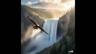 Golden Eagle Soaring Over Waterfall – AI Generated 8K