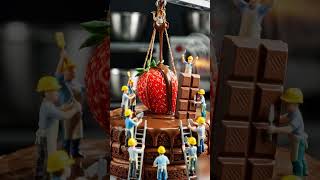 Mini Chef World Logo | Tiny Workers Cooking Giant Chocolate Cake 3D AI Illustration | Food Factory