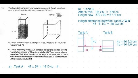 P6 2017 Henry Park Prelims Q15 - Volume Rate | Tanks A B base area Water height | PSLE Maths