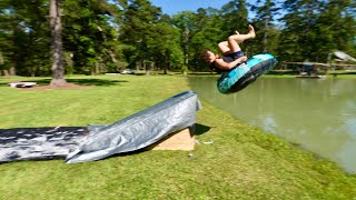 DIY MEGA RAMP: 25 MPH Wake Tube BACKFLIP!