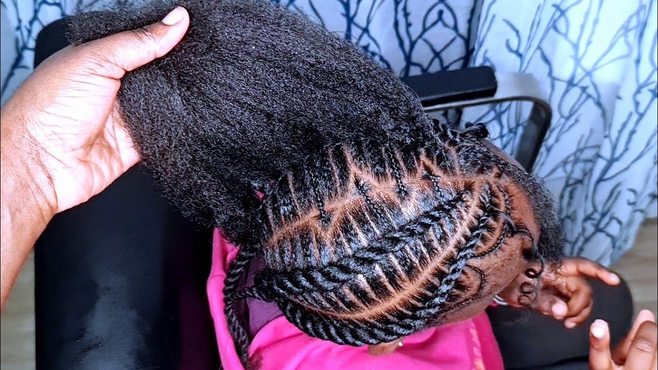 Natural hair flattwist cornrows || stitched flat twist without ...