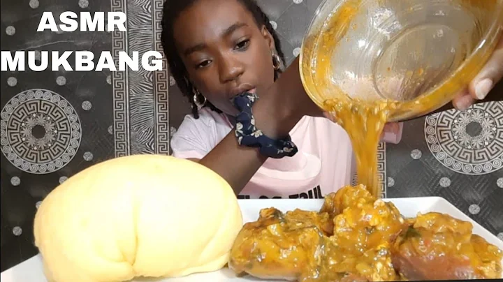 ASMR AFRICAN/POUNDED YAM FUFU WITH OGBONO AND OKRO SOUP MUKBANG