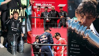 Kimi Antonelli celebrates with Bono & the team after win in Belgium | Wholesome podium scenes BTS