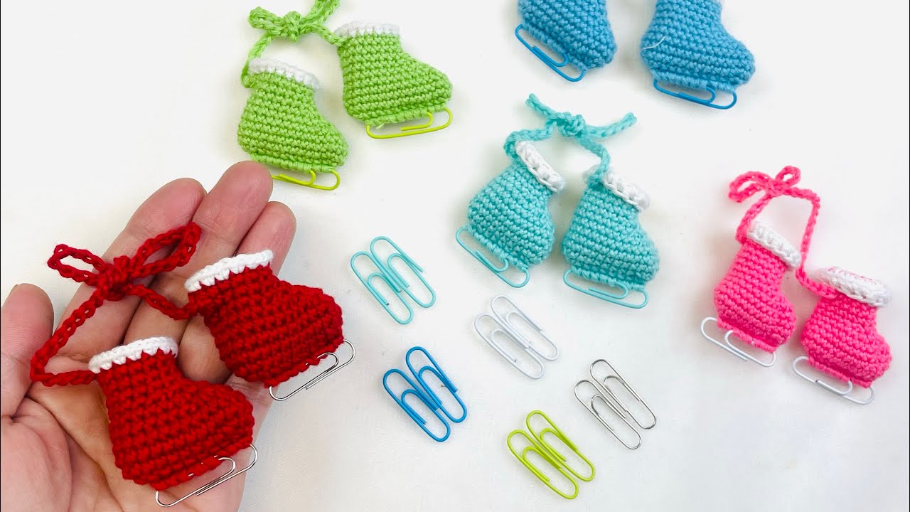 [ENG SUB] Crochet paperclip ice skates ornament/keychain || Móc khóa chiếc giày với kẹp giấy