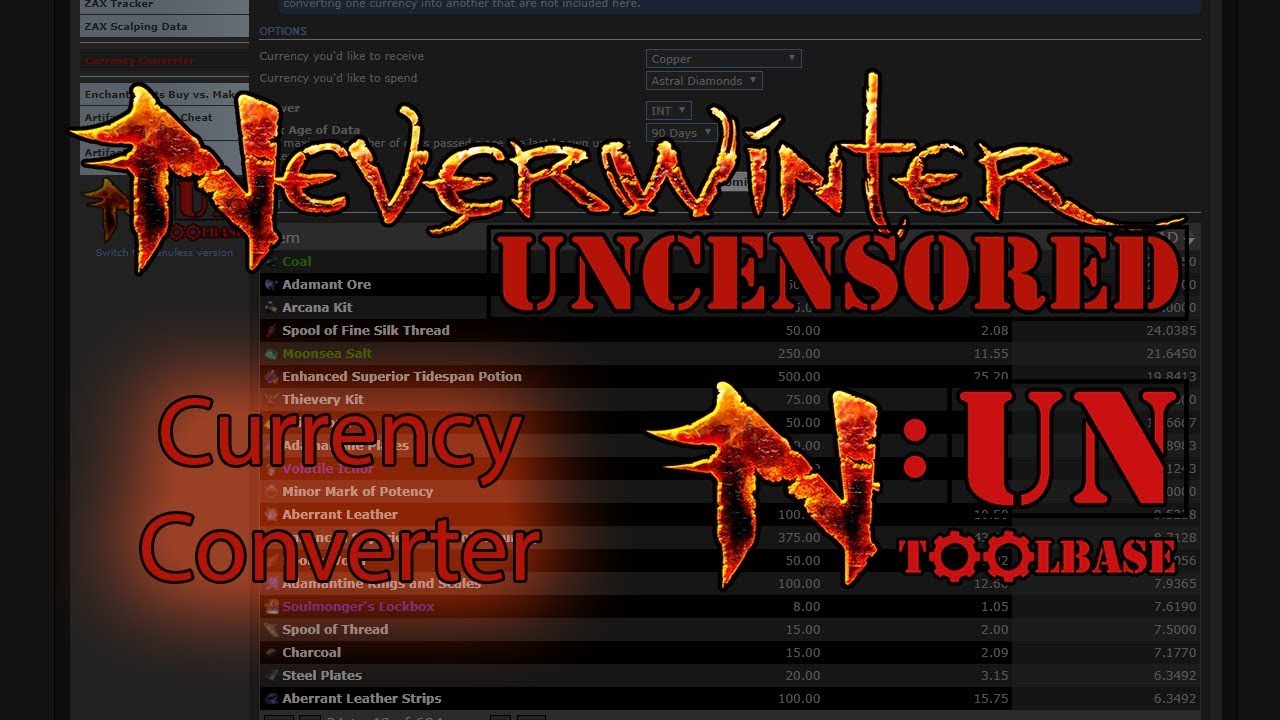 Neverwinter Uncensored Toolbase: The Currency Converter