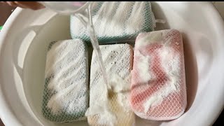 【ASMR】Big netted sponges × Powder soap🩵🩷🤍🧼大きなバスネットスポンジとそよ風石鹸でもこもこしてみた🩵🩷🤍🧼